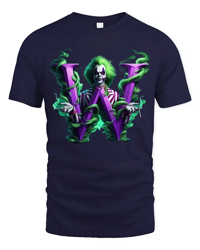 Mysterious W Joker  Unique Villain Letter Shirt - navy t-shirt on white background