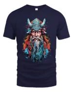 Viking Warrior Colorful Norse Mythology T-Shirt - navy t-shirt on white background