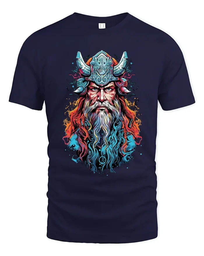 Viking Warrior Colorful Norse Mythology T-Shirt - navy t-shirt on white background