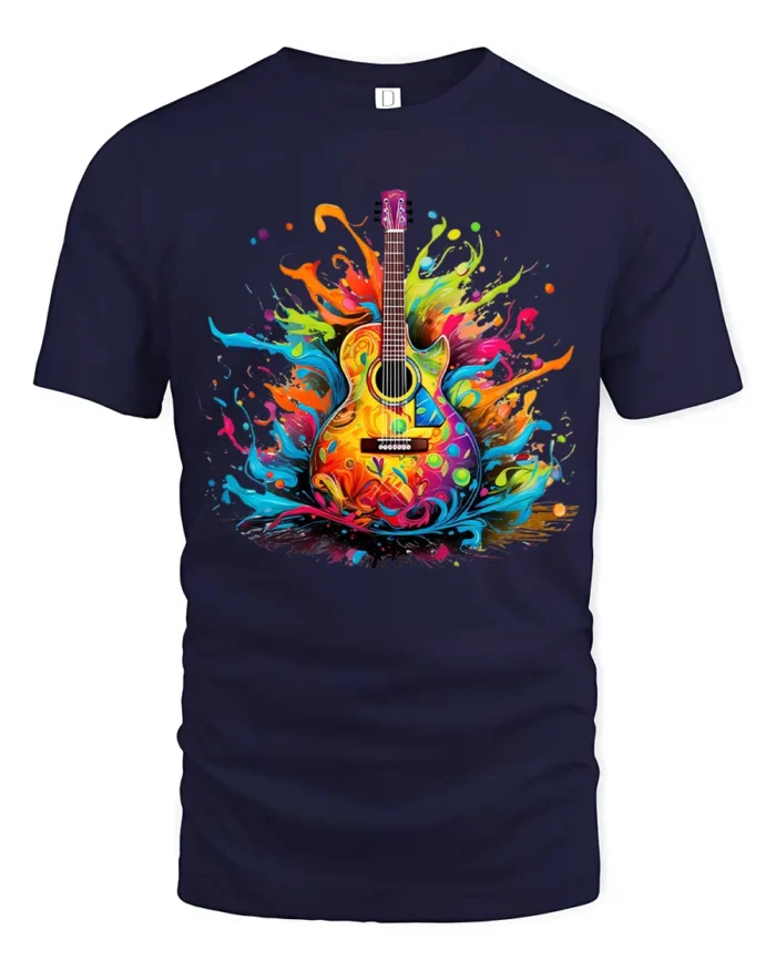 Groovy Guitar Tee Colorful Music Graphic Shirt - navy t-shirt on white background