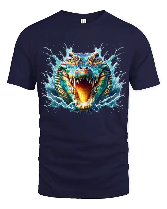 Swamp Gator T-Shirt Fierce Alligator Head Tee - navy t-shirt on white background
