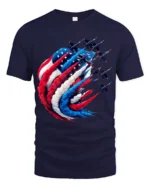 American Pride T-Shirt Fighter Jets Flag Tee - navy t-shirt on white background