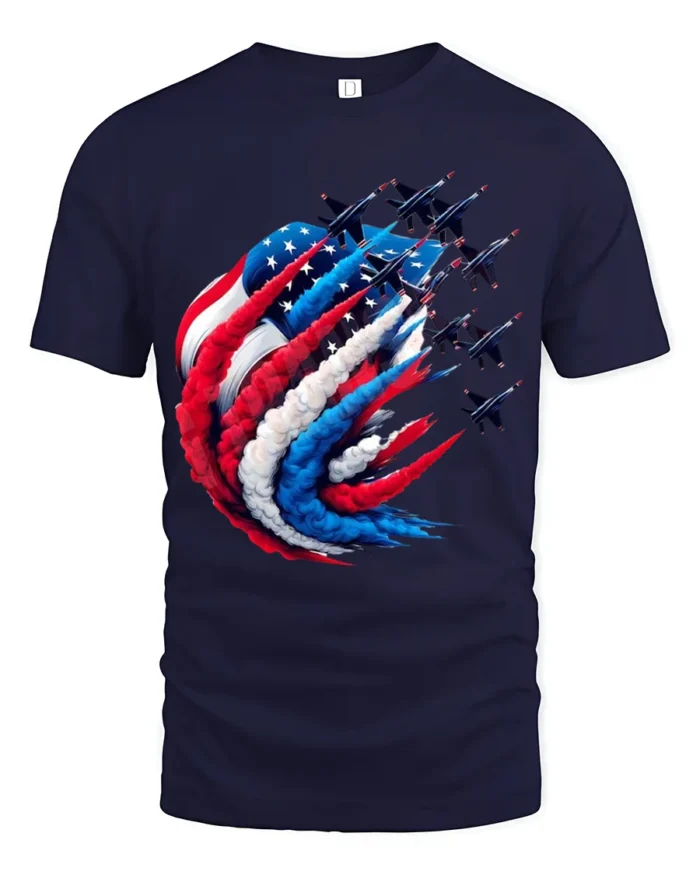 American Pride T-Shirt Fighter Jets Flag Tee - navy t-shirt on white background