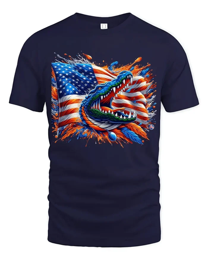 American Gator Tee Patriotic Alligator Flag T-Shirt - navy t-shirt on white background