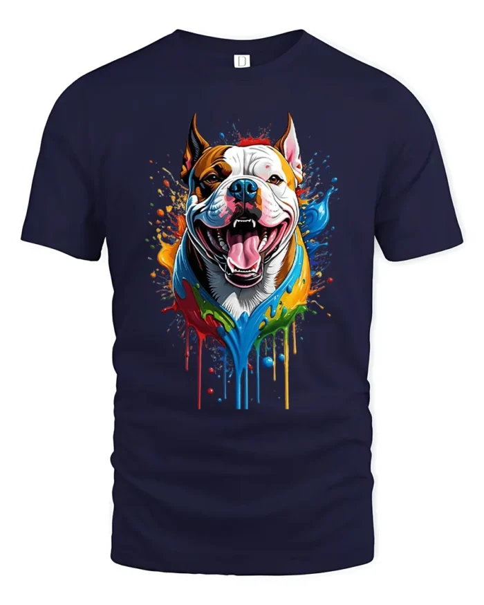 Colorful Bully Tee American Bully Dog Art T-Shirt - navy t-shirt on white background