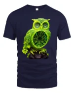 Electric Owl Vibrant Green Forest Bird Shirt - navy t-shirt on white background