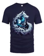 Moon Howl Wolf Cosmic Lunar Animal T-Shir - navy t-shirt on white background