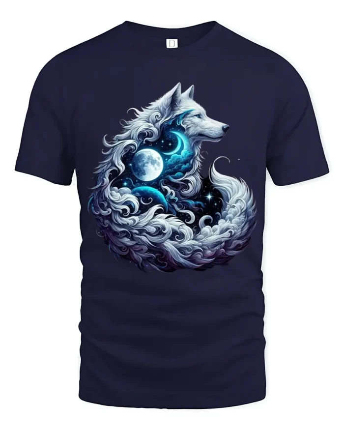 Moon Howl Wolf Cosmic Lunar Animal T-Shir - navy t-shirt on white background
