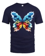 Smoke Butterfly Colorful Abstract Art T-Shirt - navy t-shirt on white background
