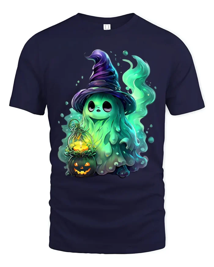 Cute Witch Ghost Funny Halloween Spirit T-Shirt - navy t-shirt on white background