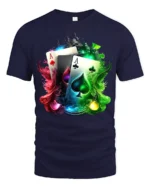 Ace Card Colorful Poker Hand T-Shirt Gif - navy t-shirt on white background