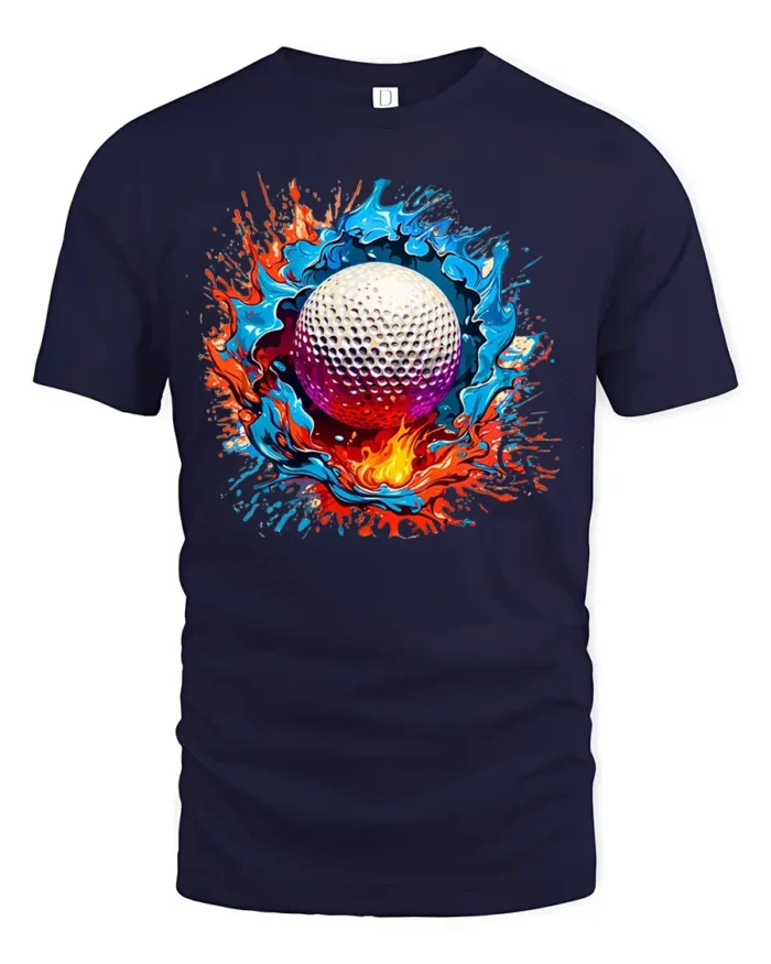 Splash Golf Colorful Golf Ball Graphic T-Shirt - navy t-shirt on white background