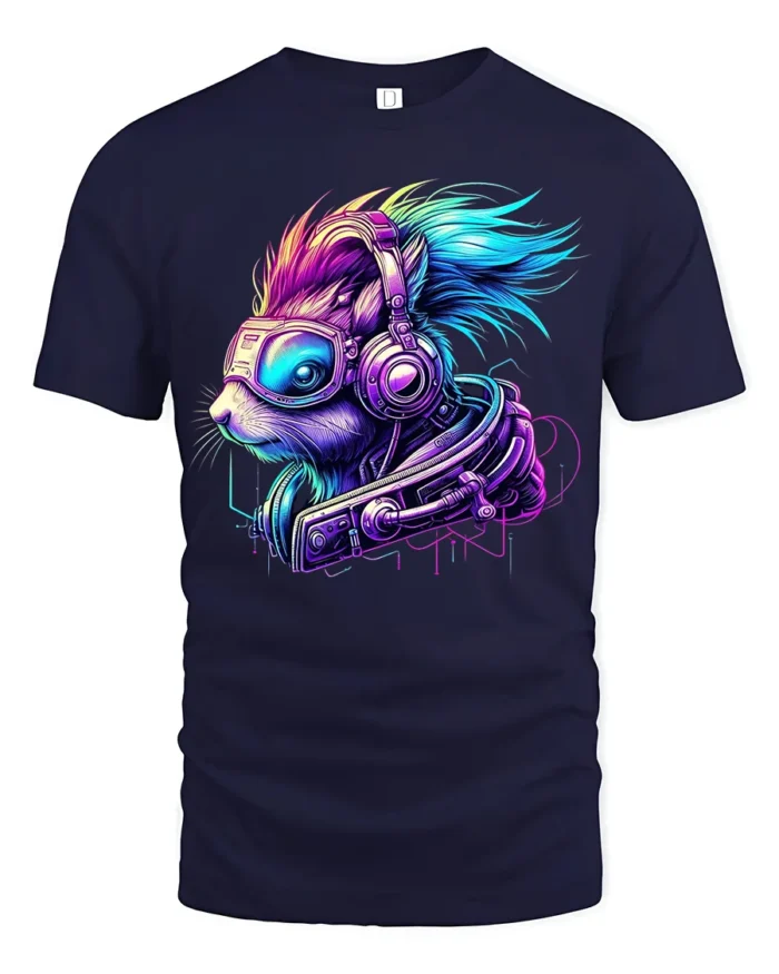 Cyber Squirrel Futuristic Animal Graphic T-Shirt - navy t-shirt on white background