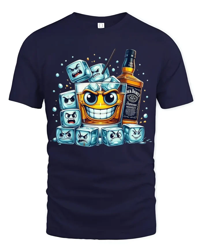 Whiskey Mood Funny Drink Ice Cube T-Shirt - navy t-shirt on white background