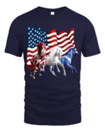 USA Flag Horses Patriotic American Pride T-Shirt - navy t-shirt on white background