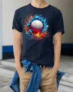 Splash Golf Colorful Golf Ball Graphic T-Shirt - model wearing navy shirt, hands in pockets
