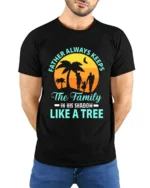 Father Like A Tree Strong Dad Family T-Shirt - model wearing black shirt, hands behind back