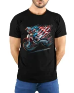 American MX Rider T-Shirt Dirt Bike Flag Tee - model wearing black shirt, hands behind back