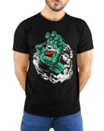 Santa Cruz Hand Iconic Skate T-Shirt Now - model wearing black shirt, hands behind back