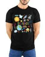 Science Fun Cool STEM Learning T-Shirt Gift - model wearing black shirt, hands behind back