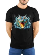 Swamp Gator T-Shirt Fierce Alligator Head Tee - model wearing black shirt, hands behind back