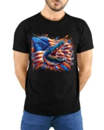 American Gator Tee Patriotic Alligator Flag T-Shirt - model wearing black shirt, hands behind back
