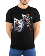 Breaking King Ace Card Poker T-Shirt Graphic - model wearing black shirt, hands behind back