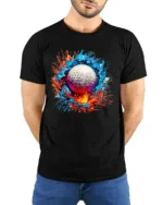 Splash Golf Colorful Golf Ball Graphic T-Shirt - model wearing black shirt, hands behind back