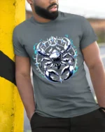 Astrology Cancer Horoscope Crab T-Shirt Gift - model in grey shirt leaning against column