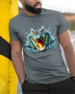 Swamp Gator T-Shirt Fierce Alligator Head Tee - model in grey shirt leaning against column