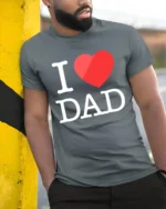 Love My Dad T-Shirt Heart Graphic Father Tee - model in grey shirt leaning against column