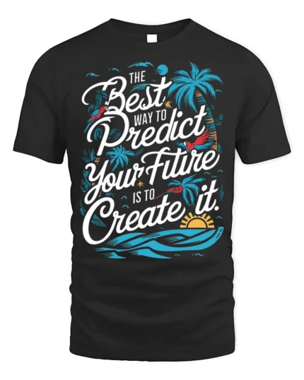 Create Your Future Motivational T-shirt with Tropical Print - black t-shirt on white background