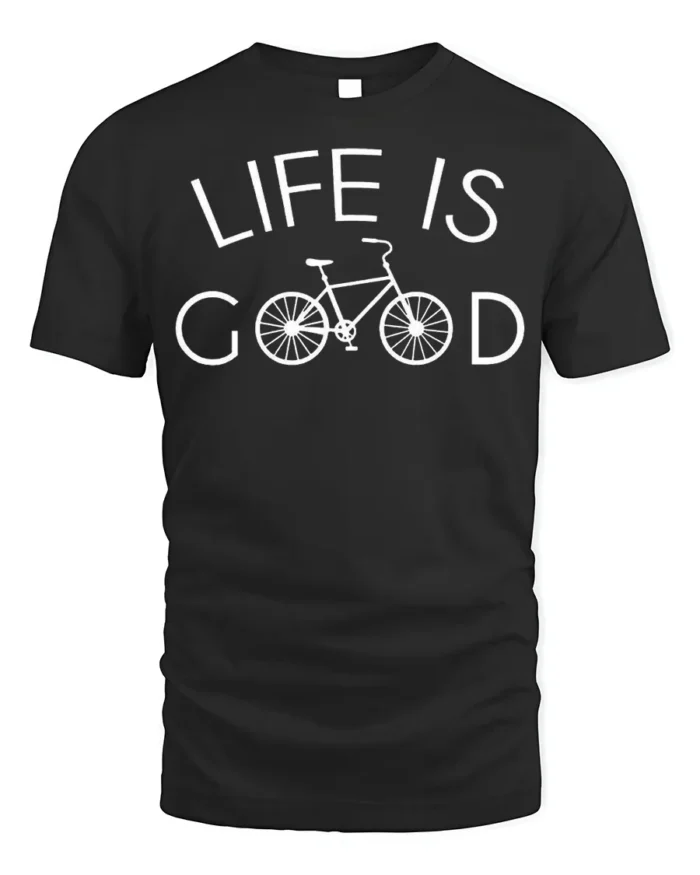 Life Is Good Bicycle Graphic T-shirt for Cycling Lovers - black t-shirt on white background