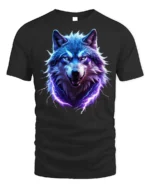 Electric Blue Wolf T-Shirt Fierce Lightning Animal - black t-shirt on white background