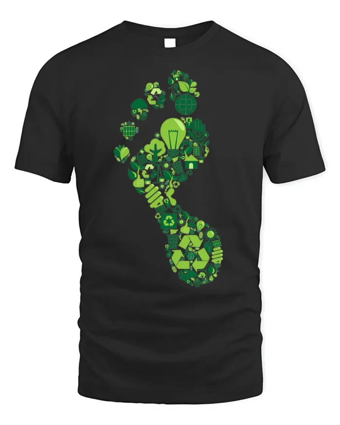 Eco Footprint T-shirt with Recycle and Green Energy Icons - black t-shirt on white background