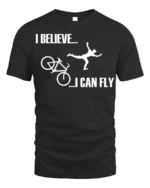 I Believe I Can Fly Funny Bike Crash T-Shirt for Cyclists - black t-shirt on white background