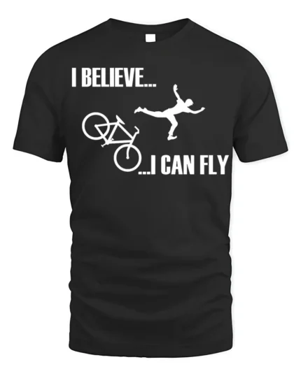 I Believe I Can Fly Funny Bike Crash T-Shirt for Cyclists - black t-shirt on white background