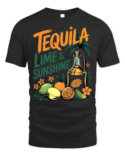 Tequila Lime and Sunshine T-Shirt Fun Summer Beach - black t-shirt on white background