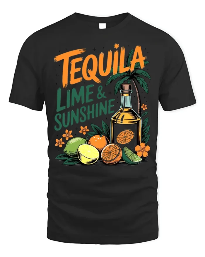 Tequila Lime and Sunshine T-Shirt Fun Summer Beach - black t-shirt on white background