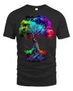 Colorful Tree of Life T-Shirt Abstract Vibrant Nature Art - black t-shirt on white background