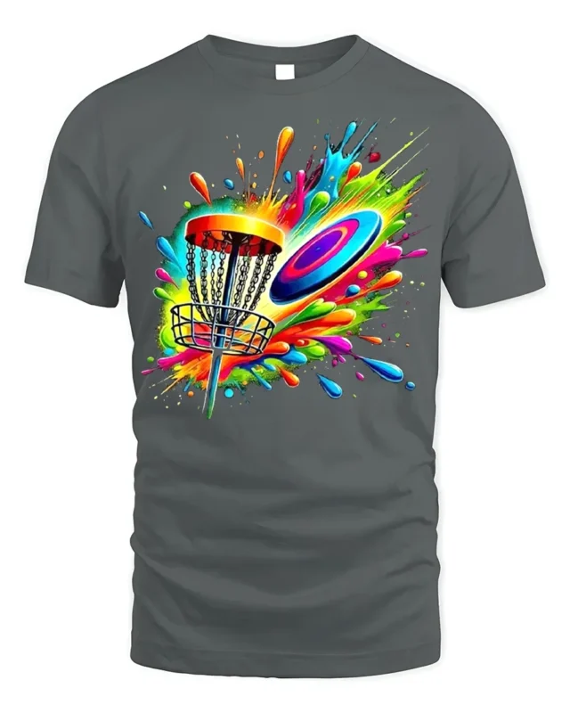 Color Splash Disc Golf T-Shirt Vibrant Flying Disc - gray t-shirt on white background