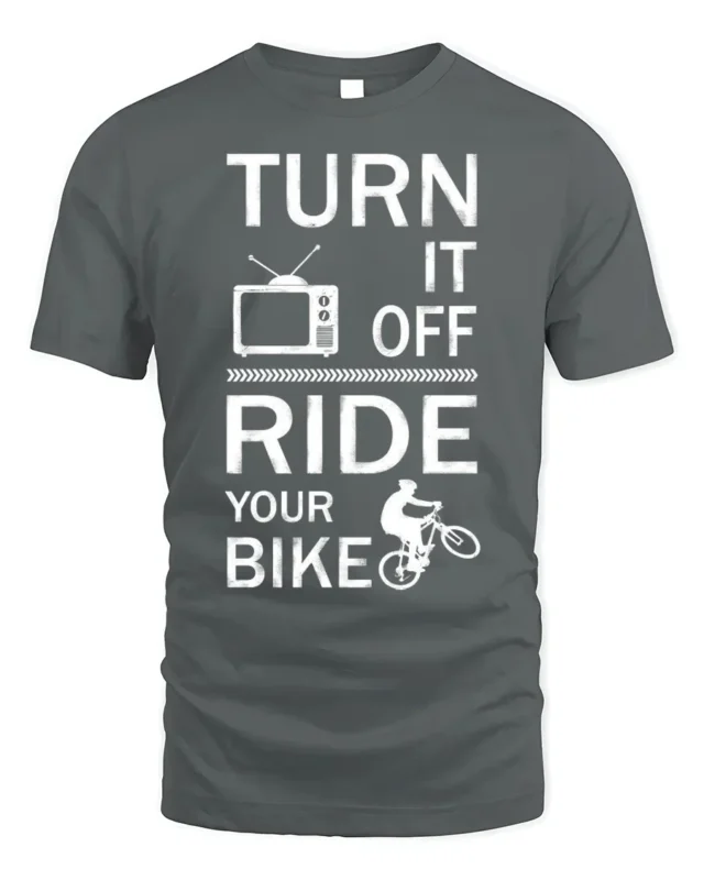 Turn It Off Ride Your Bike Motivational Biking T-shirt - gray t-shirt on white background