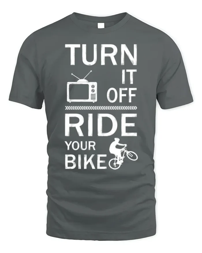 Turn It Off Ride Your Bike Motivational Biking T-shirt - gray t-shirt on white background