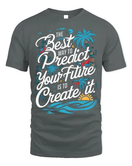 Create Your Future Motivational T-shirt with Tropical Print - gray t-shirt on white background