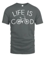Life Is Good Bicycle Graphic T-shirt for Cycling Lovers - gray t-shirt on white background