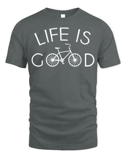 Life Is Good Bicycle Graphic T-shirt for Cycling Lovers - gray t-shirt on white background