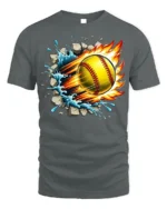 Fireball Softball T-shirt with Water Splash and Impact Art - gray t-shirt on white background