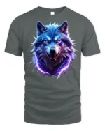 Electric Blue Wolf T-Shirt Fierce Lightning Animal - gray t-shirt on white background