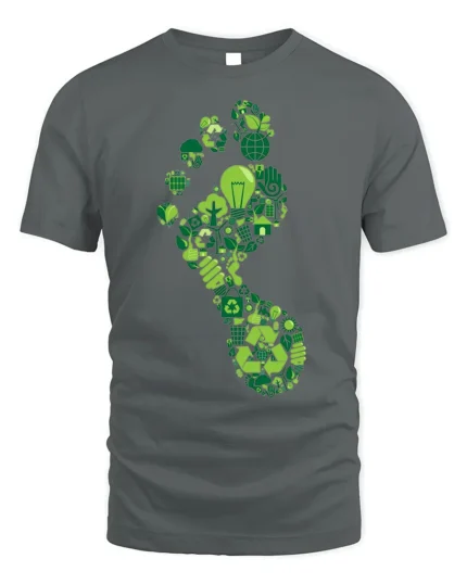 Eco Footprint T-shirt with Recycle and Green Energy Icons - gray t-shirt on white background