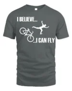 I Believe I Can Fly Funny Bike Crash T-Shirt for Cyclists - gray t-shirt on white background